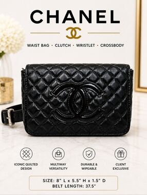 🖤Chanel VIP Client Quilted Black CC Waist Belt Bag / Clutch / Wristlet Multiway